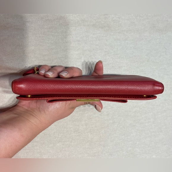 Authentic Prada Saffiano Bow Red Leather Wallet - Picture 5 of 13